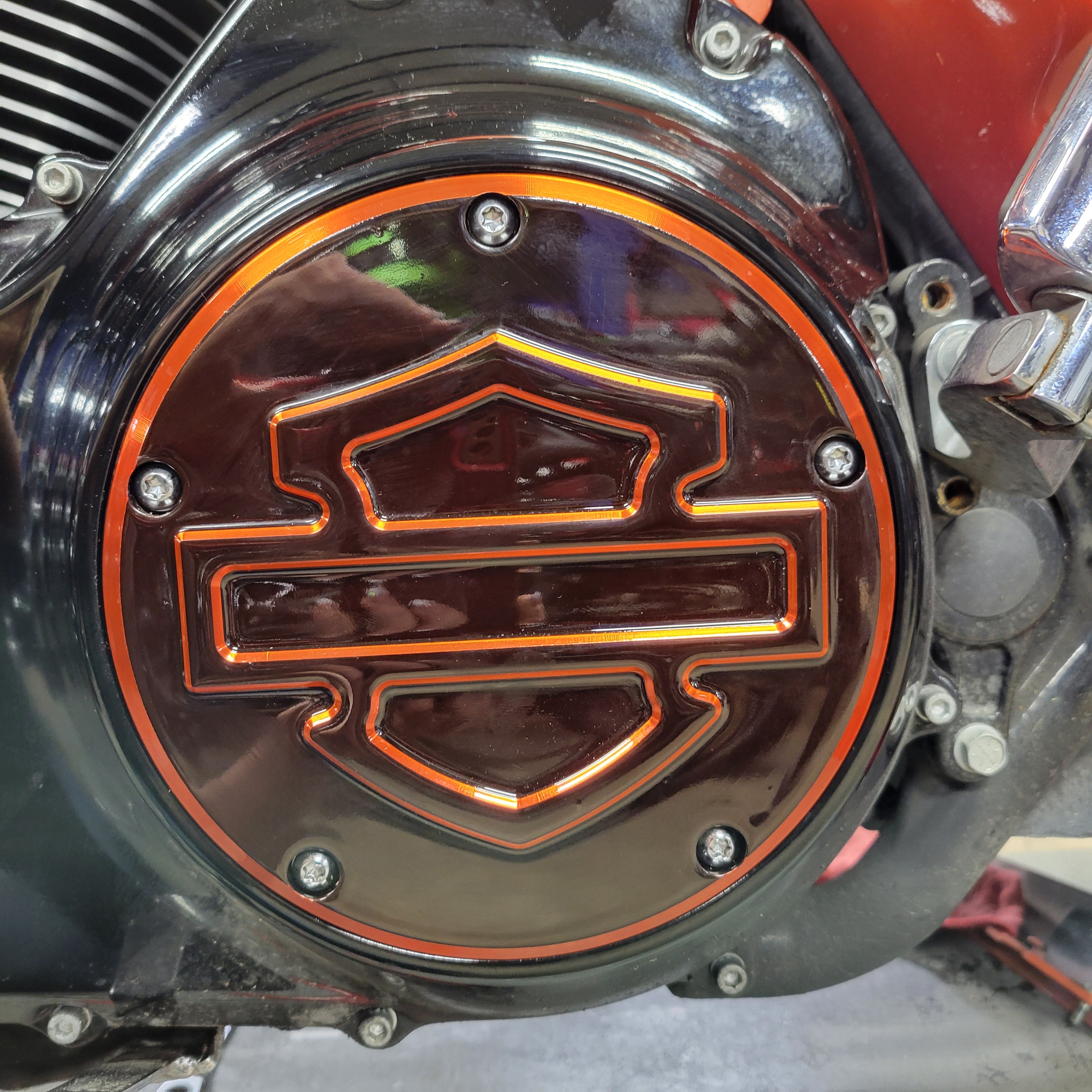 DETROIT CHOPPERS BLACK/ORANGE DERBY COVER TWIN CAM HD009